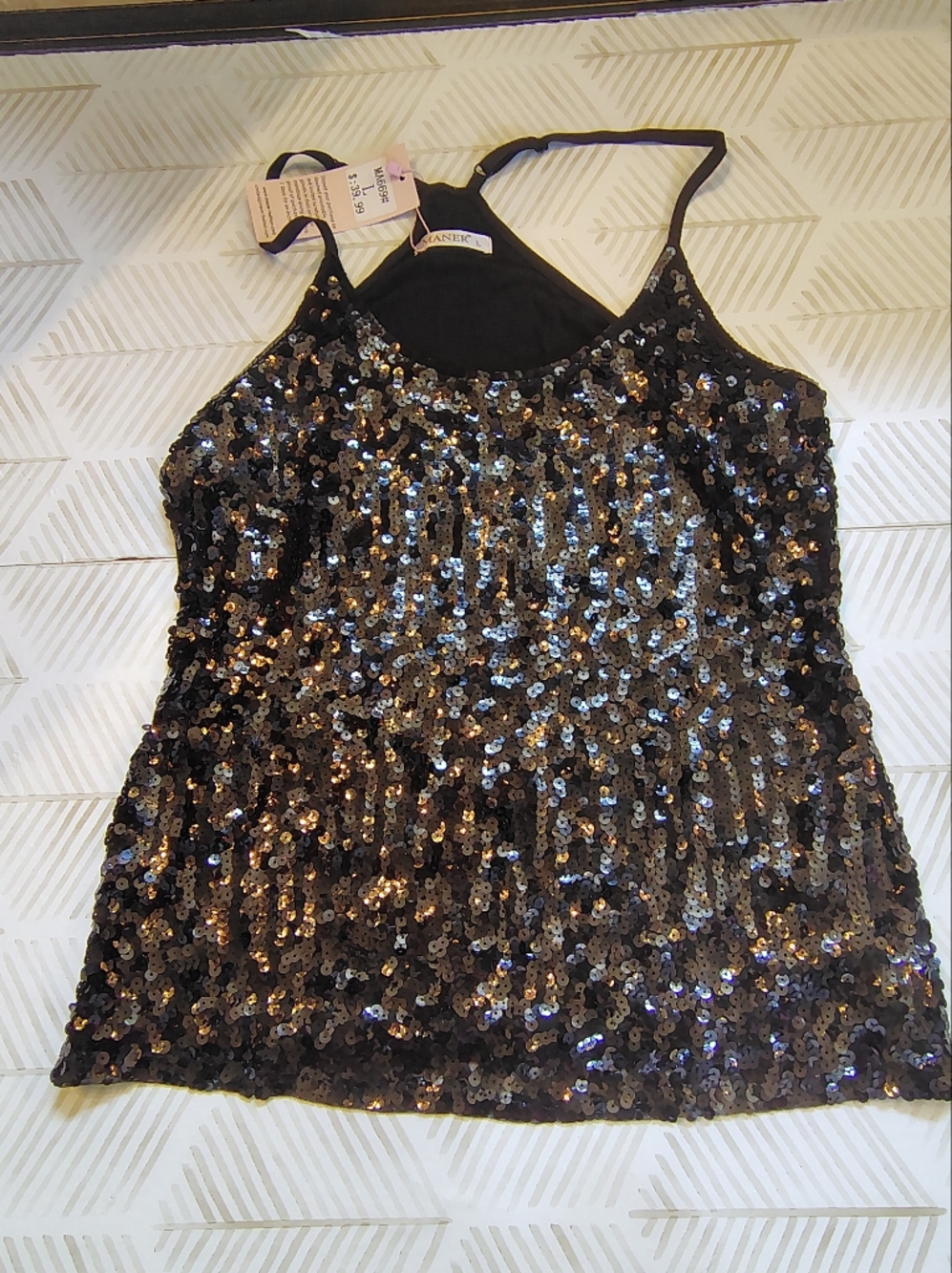 NWT Maner Black & Gold Sequin‎ Shimmer Cami - Large ✨
